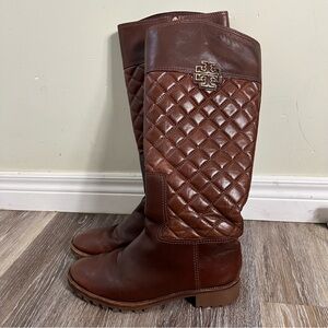 Tory Burch Melinda Brown Quilted Leather Riding Boots Size 10.5